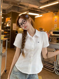 Summer Ootd Wears College Wind Bow Embroidered Polo Collar Short-Sleeved Shirt Women 2025 New Beautiful Top