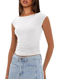 2025 Summer New Boat Collar Casual Fashion Folding Body Short Umbilical T-Shirt Girl