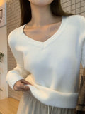Knitted Shirt V-Neck Set Bottom Women 2026 Autumn And Winter New Body Sweater Long Sleeves Plus Thick Warm Top