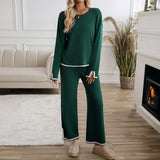 Dili Women's Clothing Set 2025 Temperament Casual Pure Color Knitted Long Sleeve Sweater Pants Set