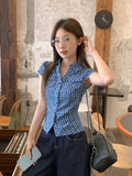 Vintage Check-Dress Short-Sleeved Shirt Women's Summer 2026 New Pocket To Close The Waist Summer Design Repair Body