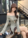 Hottie Sexy Shoulder Rivet Long Sleeve Bottom Shirt 2026 Autumn Wooden Ear Strap Inside T-Shirt