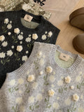 Spring And Autumn New Korean Sweet Three-Dimensional Flowers Knitted Vest Women Loose Lazy Style Stacking Tide