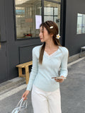 Lace Bow V-Neck Long-Sleeved T-Shirt Sweater Women's Small Design Blouse In Spring And Autumn And Winter