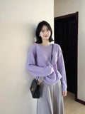 2025 Spring And Autumn Lilac Taut Sweater Thin Loose Lazy Wind Beautiful Knitted Shirt High-End Encase