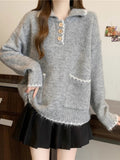 Loose Lazy Wind Polo Collar Thick Knitted Sweater Women's Autumn And Winter 2025 New Thin Inside Hit Bottom Top