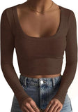2025 New Women's T-Shirt Basic Thread Round Neck Long Sleeve Sexy Bodyd Woman Top T