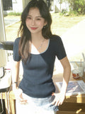 Spice Girls Clammed U-Necked Short-Sleeved Knitted Shirt Women 2026 Spring And Summer New Korean Fashion Beautiful Inside The Top