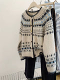 Premium Feel Retro Collar Knitted Cardigan Women's Autumn And Winter Thick Single-Dcupuncture Loose Fair Island Sweater Jacket