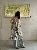 Ink Print Sling Skirt Summer Girl Retro Folded Texture Loose Sleeveless Dress Long Skirt