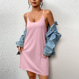 Spring And Summer Lady Home Clothes Slings Aja Monss Double Grind Milk Silk Pocket Home Sling Pyjamas Woman