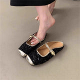 French Retro Women's Cool Slippers New Square Head Slid Small Scented Slippers With Skirt Temperament Flat-Bottom Slippers Women