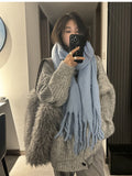 Korean Gray Soft-Gried High-Necked Cardigan Sweater Coat Women Wear Lazy Wind Loose Long Knitwear In Autumn And Winter