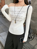 White Collar Twill Letter Print Long-Sleeved T-Shirt Autumn New Bottoming Shirt Inside The Atmosphere Of The Woman