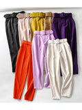 New Casual Pants Slender Slim Slim Belt Decorated Solid Color Straight Sue Nine-Point Pants
