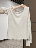 Simple Solid Color V-Neck Long-Sleeved T-Shirt Girl Summer Korean Version Of Loose Thin Chic Retro Sunscreen Shirt Top