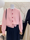 Grey Love Button Sweater Jacket Women's New High-End Sense Loose Collar Knitted Cardigan Top In Autumn