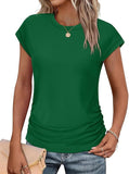 2025 Women's Top Fashion Folded Hat Sleeves Collar Short-Sleeved T-Shirt Solid Color Women's T-Shirt