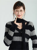 Crash Color V-Neck Striped Around The Neck Long-Sleeved Knitted Shirt Women's Autumn And Winter Coat Wearing Sweaters And Bottoms Inside The Shirt