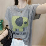 This Year's Popular Summer Thin Letter Small Elephant Short-Sleeved Ice Knitted Shirt Women Reduce The Age Of Loose Round Collar Blouse T-Shirt