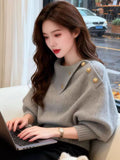 Korean Design Sense Of Old Money Wind Gray Familiar Side Collar Knitted Shirt Women Autumn And Winter Thick Sweater