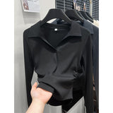 Pure Cotton POLO Collar Long-Sleeved T-Shirt Lady Spring And Autumn Dress Wears 2025 New Bottom Shirt Inside The High Sense Of Top