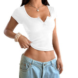 Dire Y2K Hottie Style Button Lace Short-Sleeved T-Shirt Women's Dress 2025 Spring And Summer