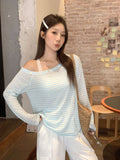 Beautiful Seaside Wear Thin Striped Long-Sleeved Sunscreen Shirt Women's Summer Leisure Small Top