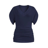 Lazy Wind Loose Thin V-Neck Short-Sleeved T-Shirt Girl 2025 New Bat Sleeves With Fashion Temperament