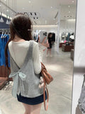 Korean U-Neck Knitted Vest Women 2025 Spring And Autumn Niche With Bows Soft Glutinous Folded Sweater Vest Outside