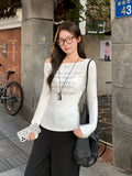 White Collar Twill Letter Print Long-Sleeved T-Shirt Autumn New Bottoming Shirt Inside The Atmosphere Of The Woman