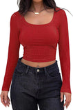 2025 Thread Pit Strip Repair Short Long-Sleeved Square Collar T-Shirt Girl With Hot Girl Casual