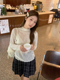 The New Wooden Ear Half-High Lace Yarn Bottom Shirt With A Female Spring And Autumn Gentle Temperament Folded Into A Beautiful Top
