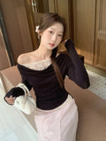 Pure Lustful Lace Lace T-Shirt Girl 2026 Spring New Two-Piece Design Repair Body