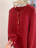 Gentle Atmosphere Feel The Slid Round Sweater Cardigan Women Autumn And Winter Life New Year Retro Red Soft Knitted Coat