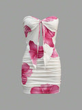 Summer New Women's Sexy Hot Tie Printing Tie Shoulder Bra Bag Hip Dress Dress Suit