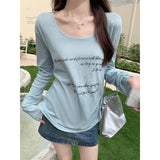 Letter Printing Loose Thin Blouse Neck Cover Sunscreen Air Conditioning Hood Long Sleeve Cool T-Shirt Girl Summer