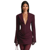 Women's Clothing 2025 Autumn And Winter New Solid Color Slim Slim V To Receive Waist Thin Temperament Suit Dress
