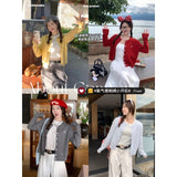 Anzora Red Embroidered Round Collar Long-Sleeved Knitted Sweater Cardigan Women Autumn Fashion Wearing Loose Coat Top