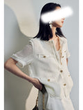 Summer Thin Cardigan Cotton Nylon Blending Cool Sleeve Blouse Cut Side T-Shirt