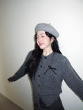 Korean Bow Gray Sweater Coat Women's Autumn And Winter 2025 Autumn New Loose Lazy Knitted Shirt Top