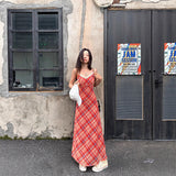 Lace V Collar Red Lattice Sling Dress Girl Spring And Summer Hottie Waist Thin Holiday Bag Hip Long Skirt