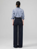 Spring Gem Blue-Legged Jeans High-Rise Retro Stripe Folded Shirt-Wearing Set