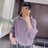 Hooded Zipper Knitted Shirt Women Long Sleeve Autumn And Winter New Large Size Fat Mm Loose Thin Jumper Sweater Top
