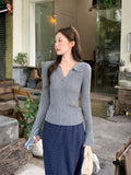 New Autumn And Winter Wearing V-Neck Knitted V-Neck Horn Long-Sleeved Bottom Shirt Inside The Slim Top Women's Clothing