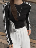 European Goods 2025 Autumn New Fashion Long-Sleeved Cotton T-Shirt Striped Slimming Thin Bottom Shirt Women's Top