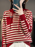 Autumn And Winter Striped Hooded Bottom Knitted Women's Coat Sweater Loose Fashion Hoodie Jersey