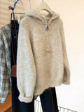 Half Zipper Hooded Sweater Women's Autumn And Winter 2025 New Lazy Wind Soft Tucked Bottom Top Thick Knitted Shirt