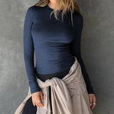 Dili 2025 Spring/Summer Y2K Knitted Solid Color Collar Long-Sleeved Top T-Shirt Women's Clothing