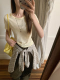 The Texture Of The Round Collar Shoulder Short Sleeve T-Shirt 2026 Summer New Slimming Single Special Beautiful Top